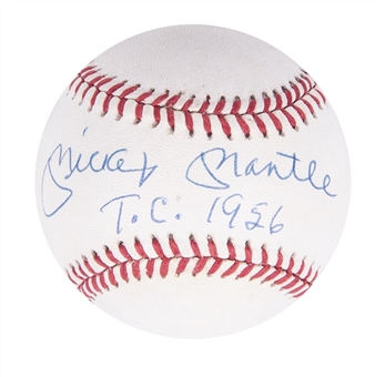 Mickey Mantle Signed OAL Baseball with "T.C. 1956" Inscription - High Grade (JSA) 